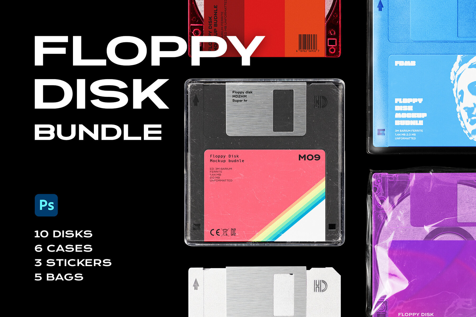 Floppy Disk Retro Mockup Template Bundle 1