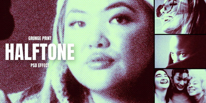 Grunge Printed Halftone Image Effect Mockup