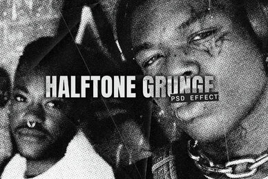 Halftone Grunge Image Effect Mockup