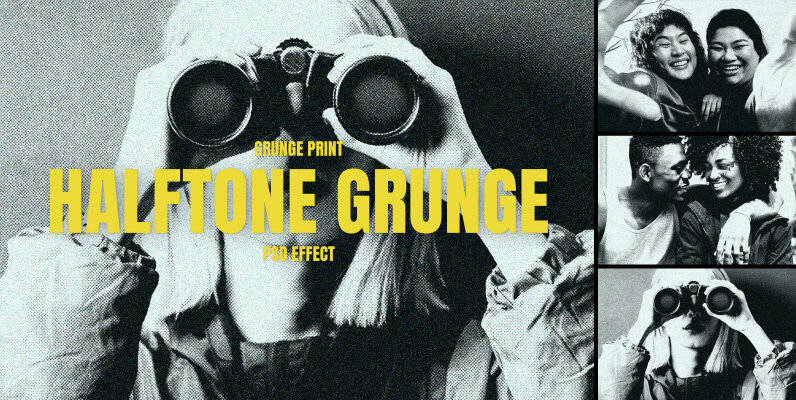 Halftone Grunge Image Effect Mockup