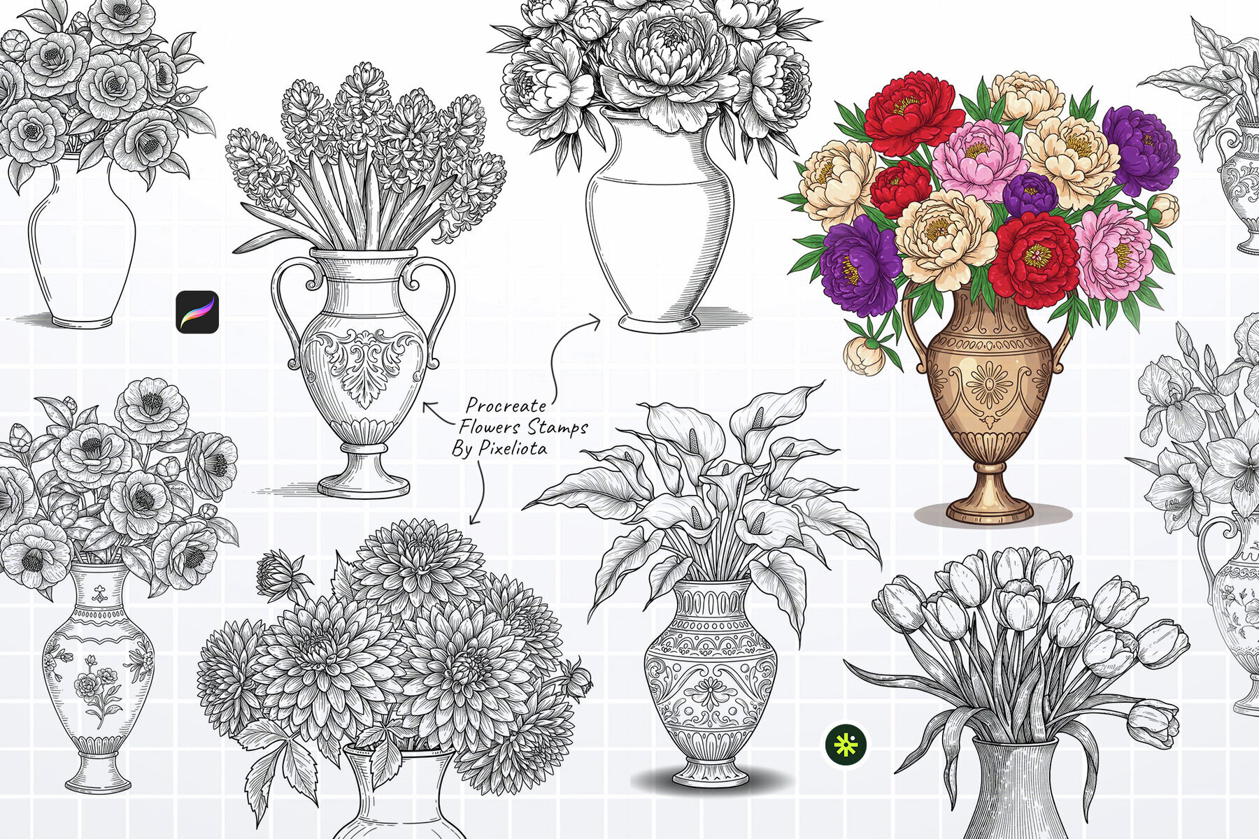 Flower Pack Procreate Stamp Brushes 3