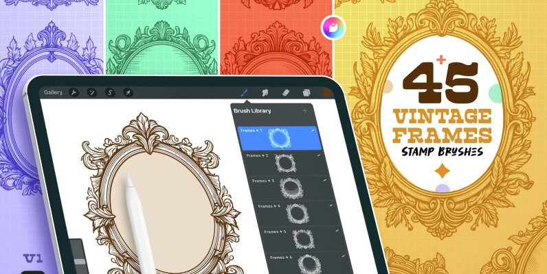 Vintage Frames Kit Procreate Stamp Brushes