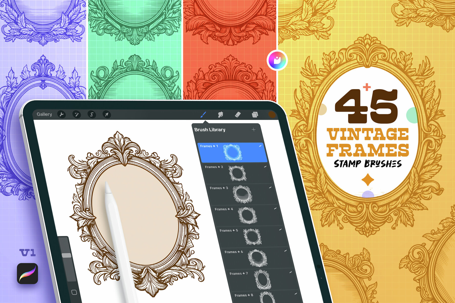 Vintage Frames Kit Procreate Stamp Brushes 1