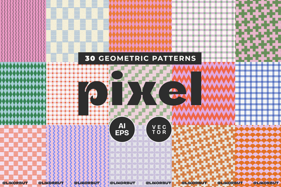 PIXEL Cozy Vintage Geometric Pattern Set Patterns - YouWorkForThem