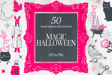 Magic Halloween Clipart Pack 50 Hand Drawn Illustrations