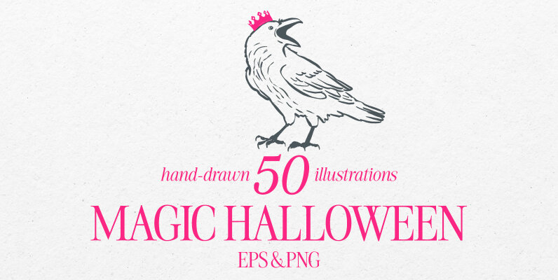 Magic Halloween Clipart Pack 50 Hand Drawn Illustrations