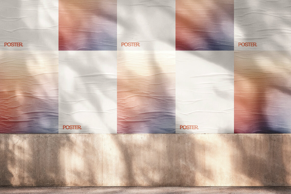 Glued Posters Wall Mockup 3