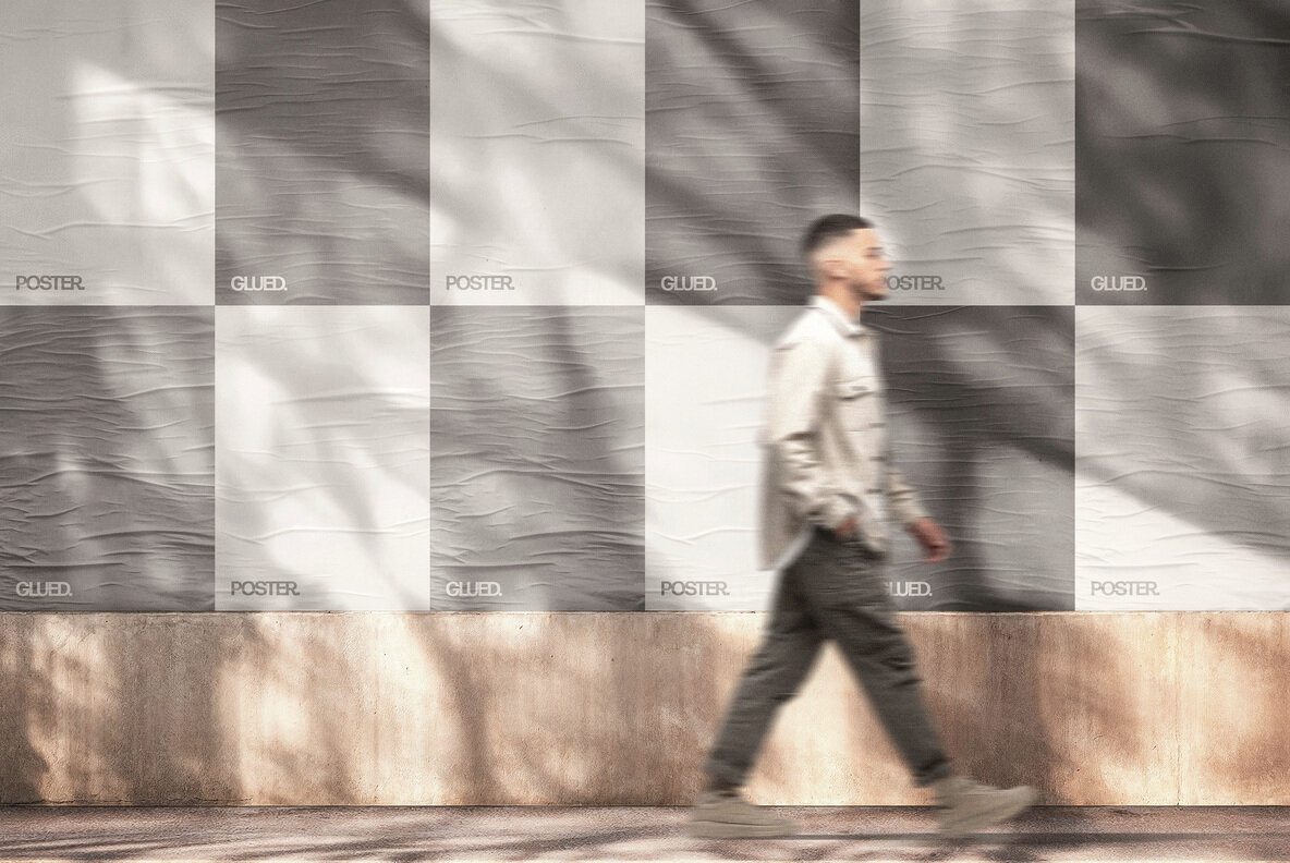 Glued Posters Wall Mockup 4