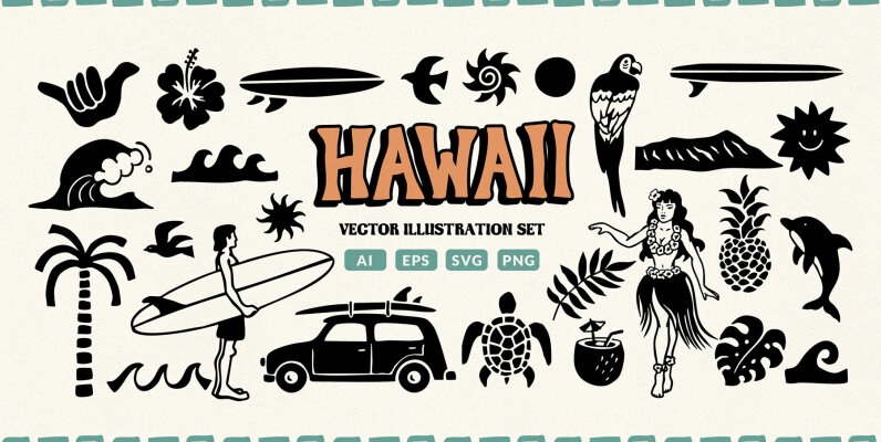 Hawaii Illustration Set