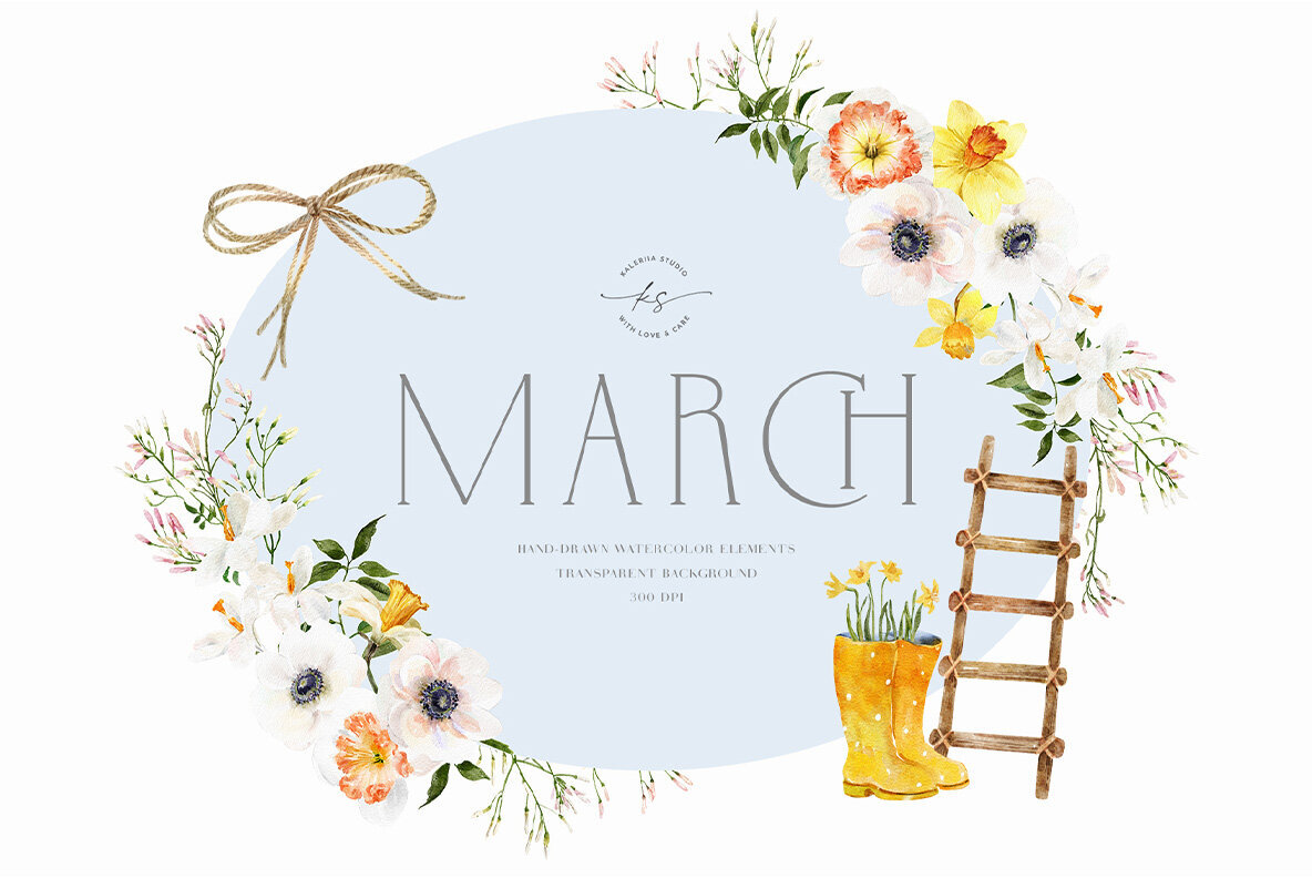 March   Watercolor Spring Collection 1