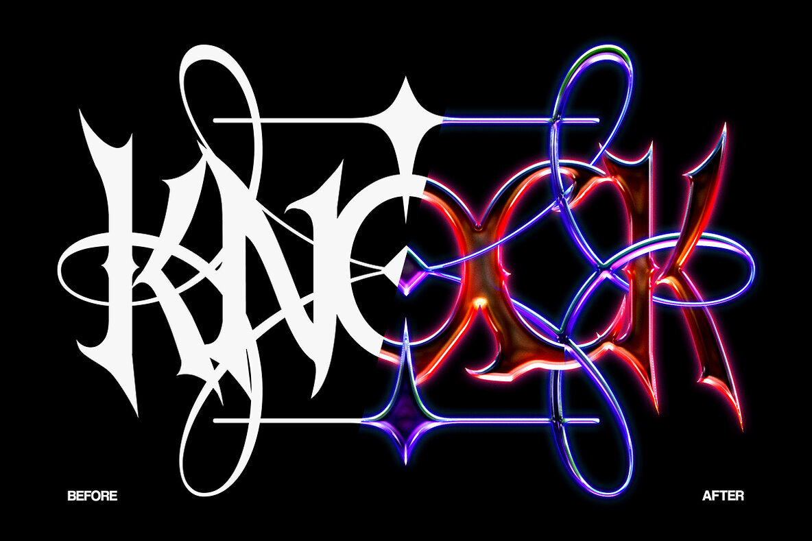 Neon Chrome Gothic Metal Text Effect   PSD Template Graphics 2