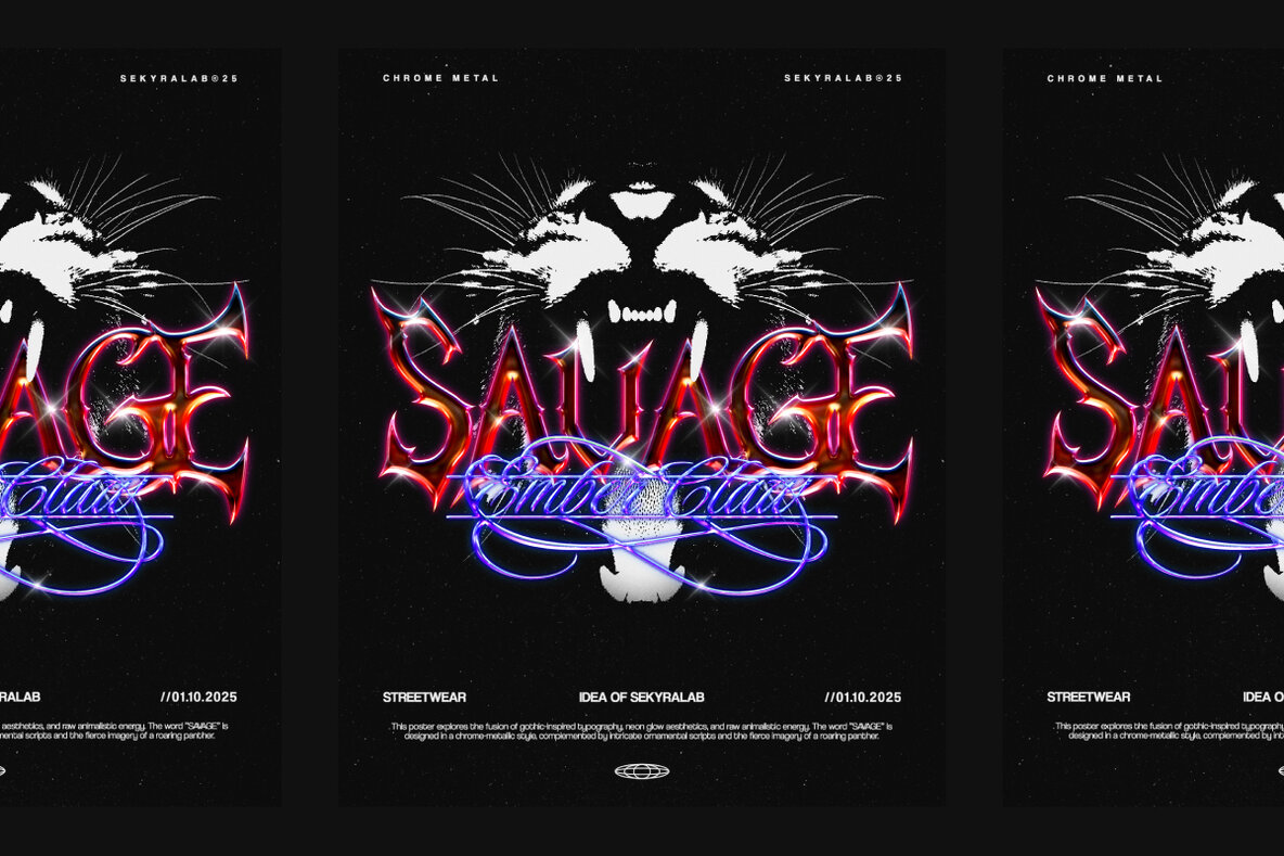 Neon Chrome Gothic Metal Text Effect   PSD Template Graphics 6