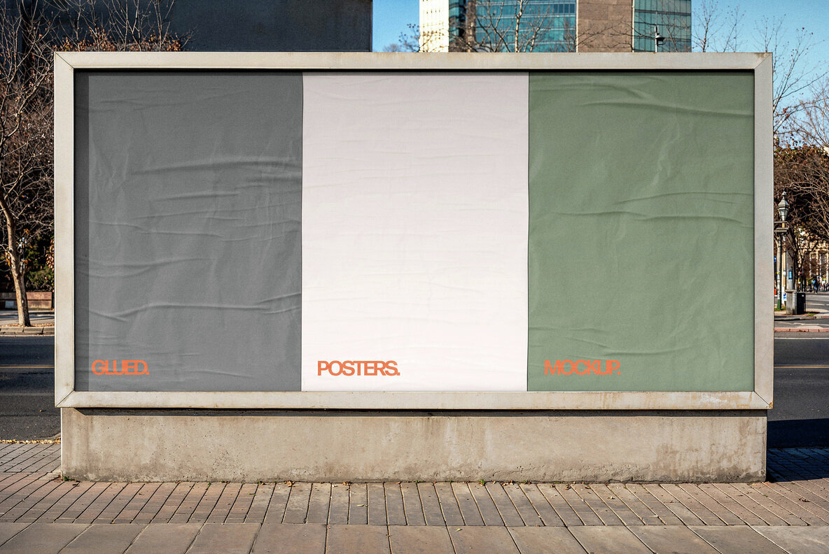 3 Glued Posters Mockup 1