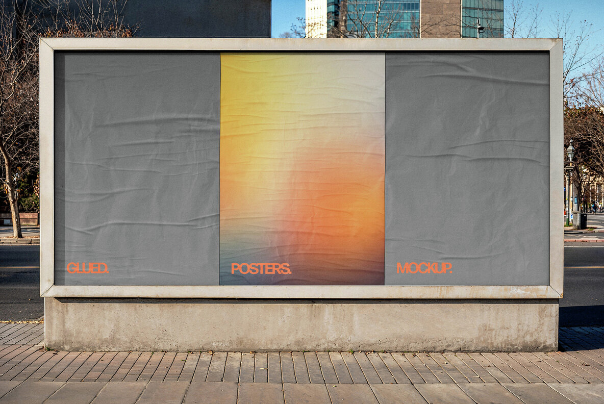 3 Glued Posters Mockup 2