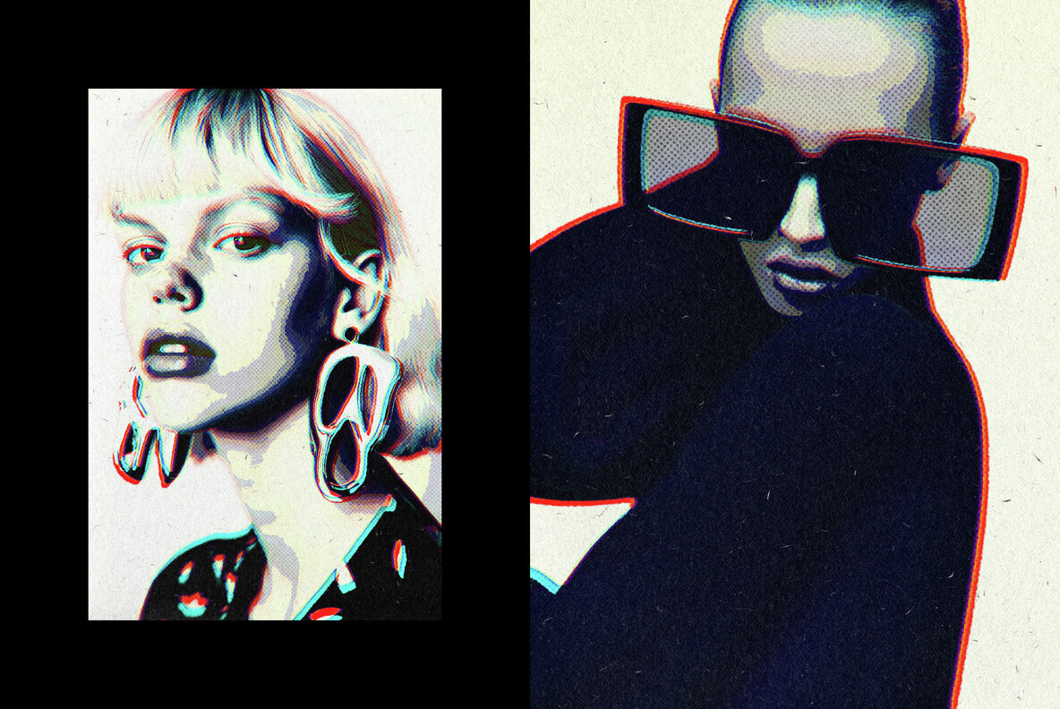 Anaglyph Halftone Photo Effect 3