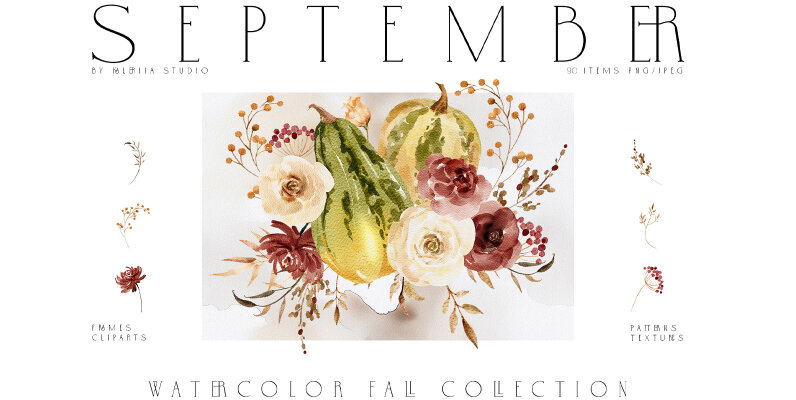 SEPTEMBER   Watercolor Autumn Set