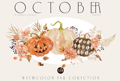 October   Watercolor Autumn Set