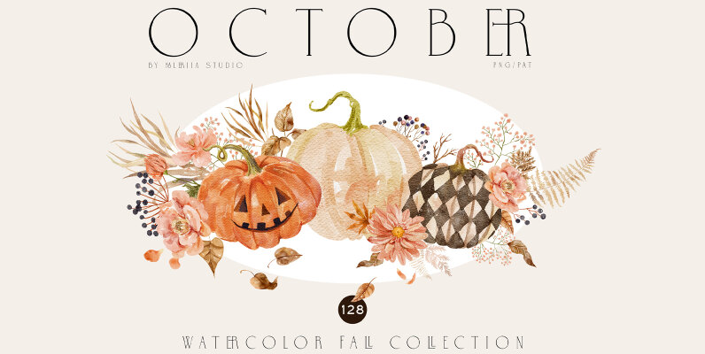 October   Watercolor Autumn Set