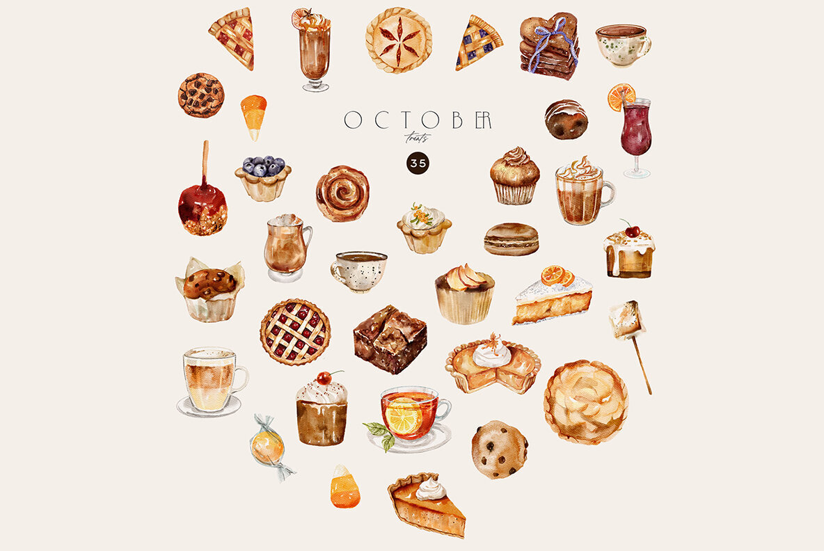 October   Watercolor Autumn Set 2