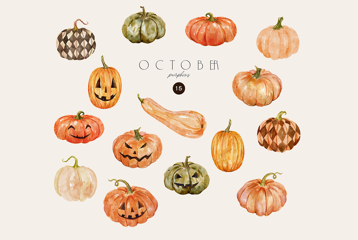 October   Watercolor Autumn Set 4