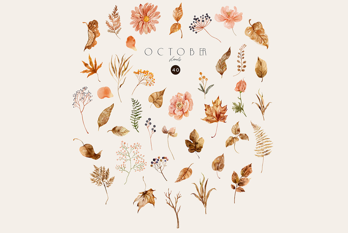 October   Watercolor Autumn Set 6
