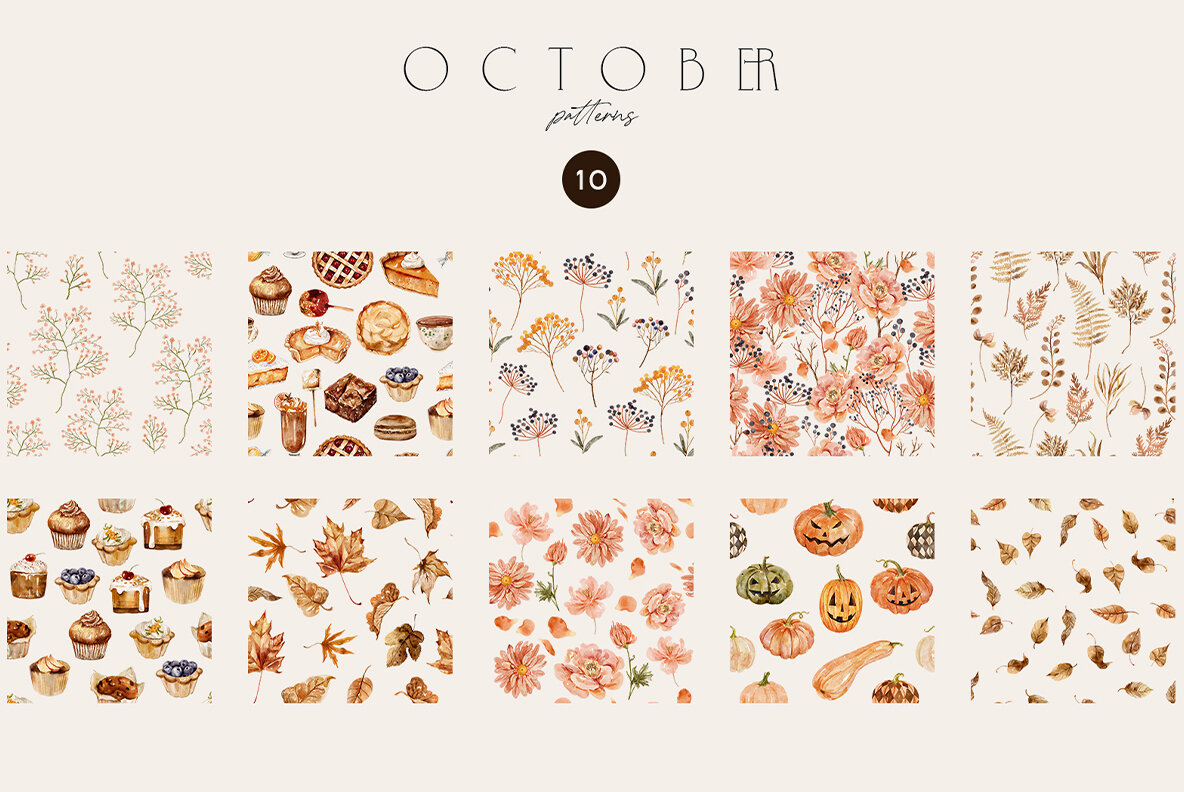October   Watercolor Autumn Set 9