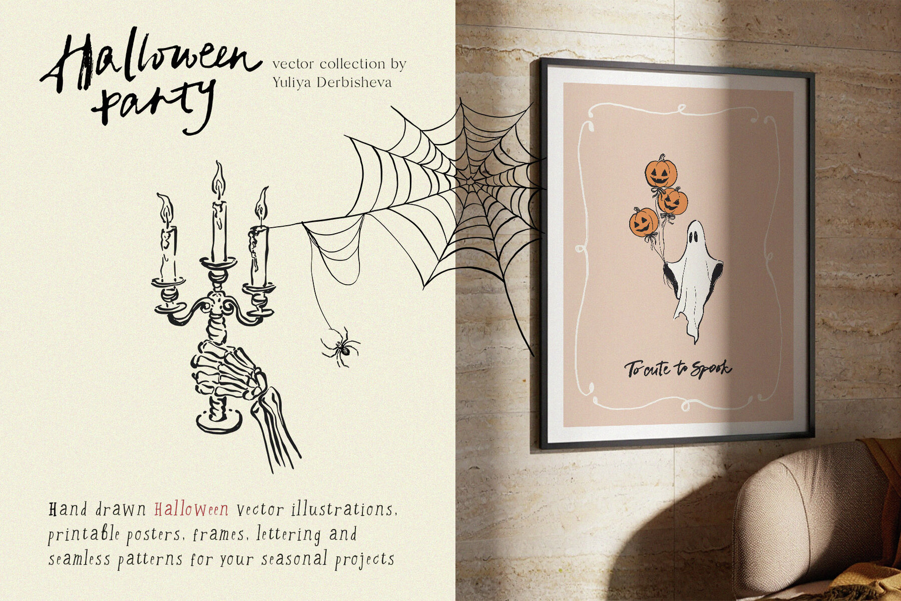 Halloween Party Vintage Vector Illustrations Hand Drawn Clipart 3