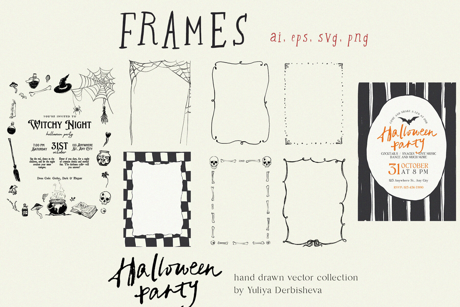 Halloween Party Vintage Vector Illustrations Hand Drawn Clipart 5
