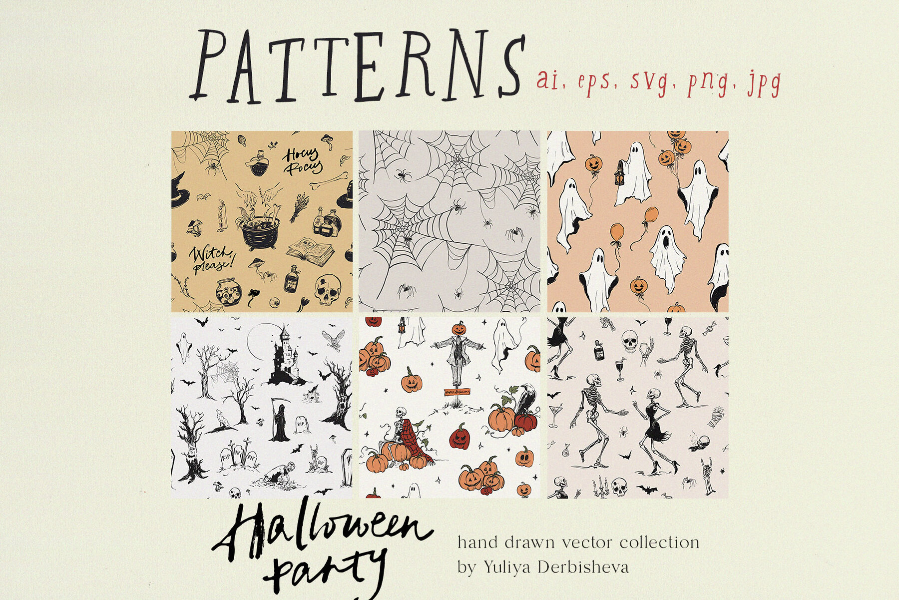 Halloween Party Vintage Vector Illustrations Hand Drawn Clipart 9