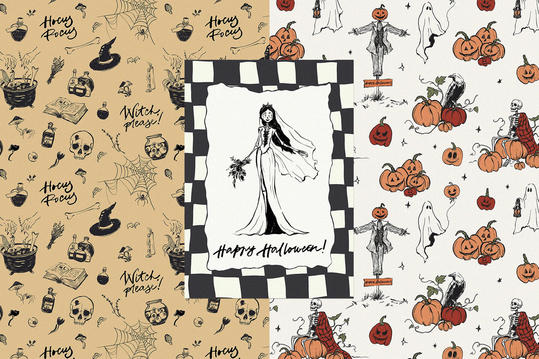Halloween Party Vintage Vector Illustrations Hand Drawn Clipart 10