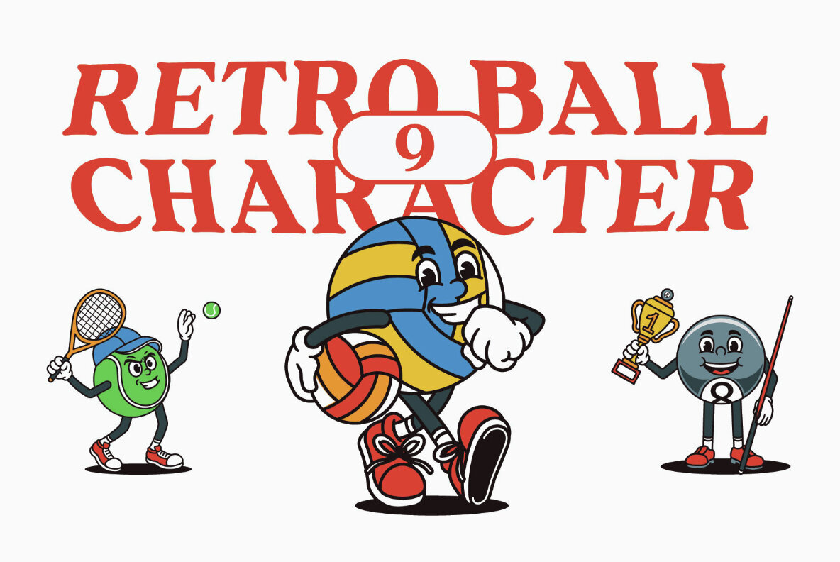 Retro Ball Character Illustration 1