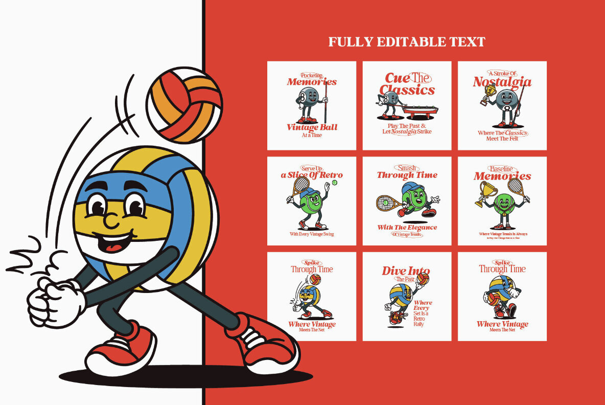 Retro Ball Character Illustration 2