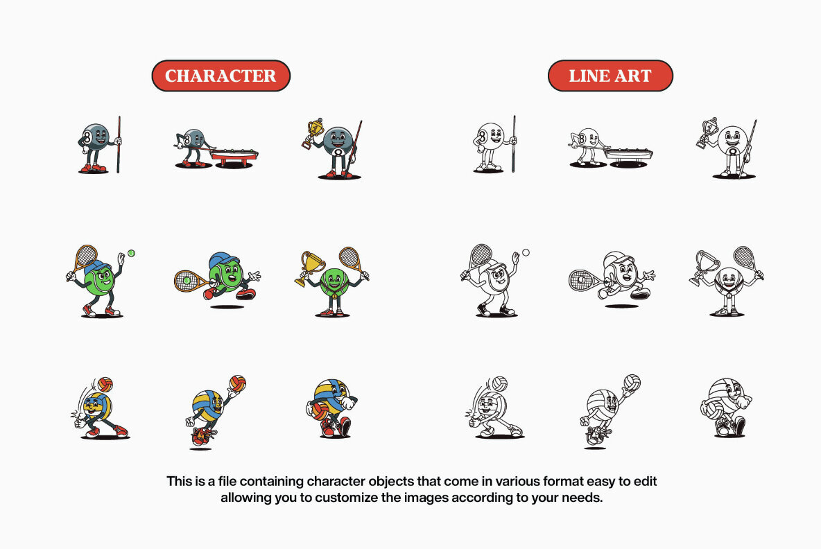 Retro Ball Character Illustration 3