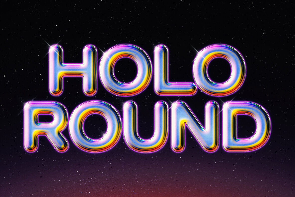 Holographic Chrome Text Effect Bundle     Futuristic Psd Pack 2