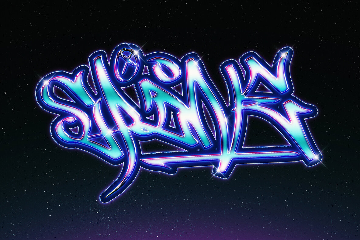 Holographic Chrome Text Effect Bundle     Futuristic Psd Pack 4