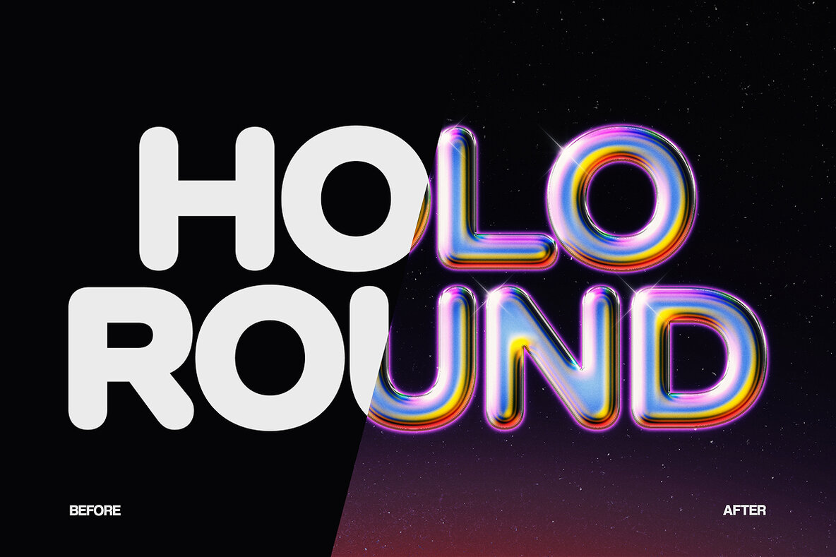 Holographic Chrome Text Effect Bundle     Futuristic Psd Pack 7