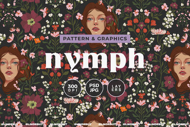 Nymph Art Nouveau Botanical Flower Pattern