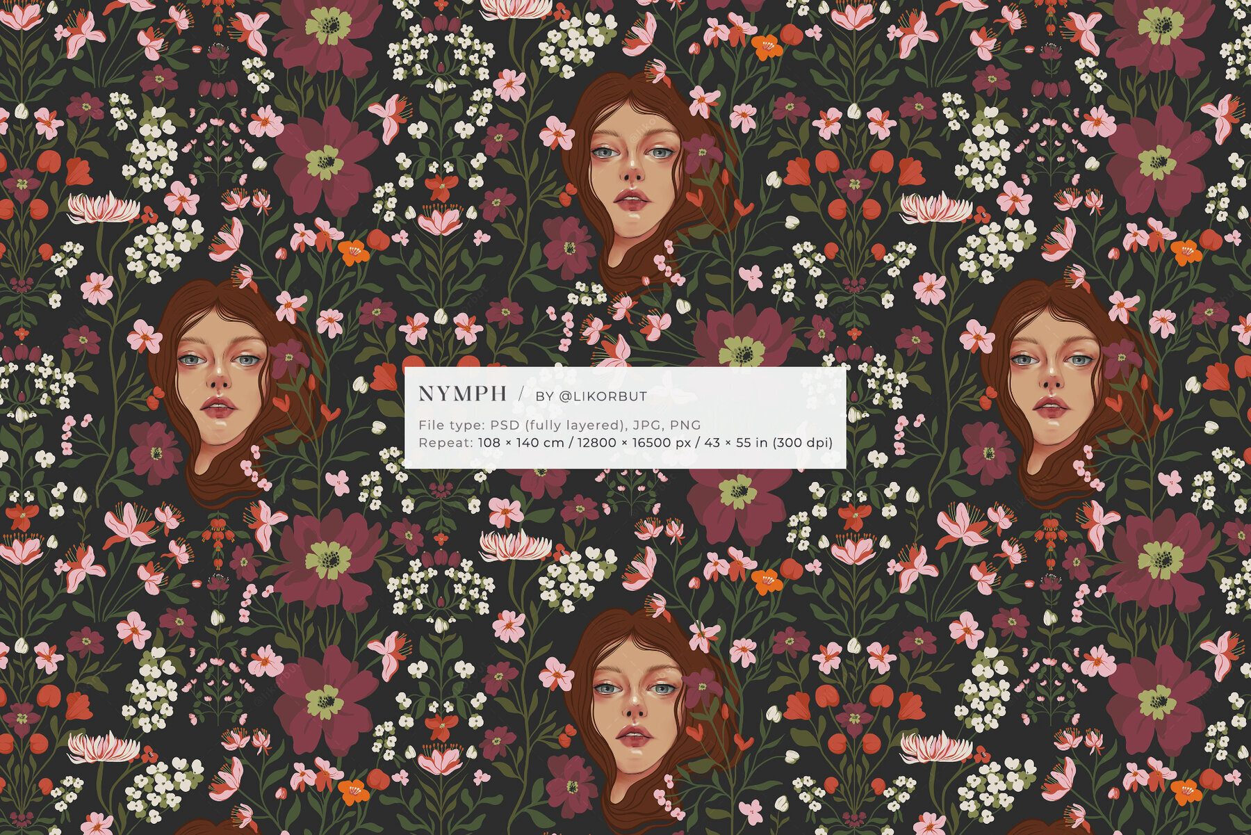 Nymph Art Nouveau Botanical Flower Pattern 3