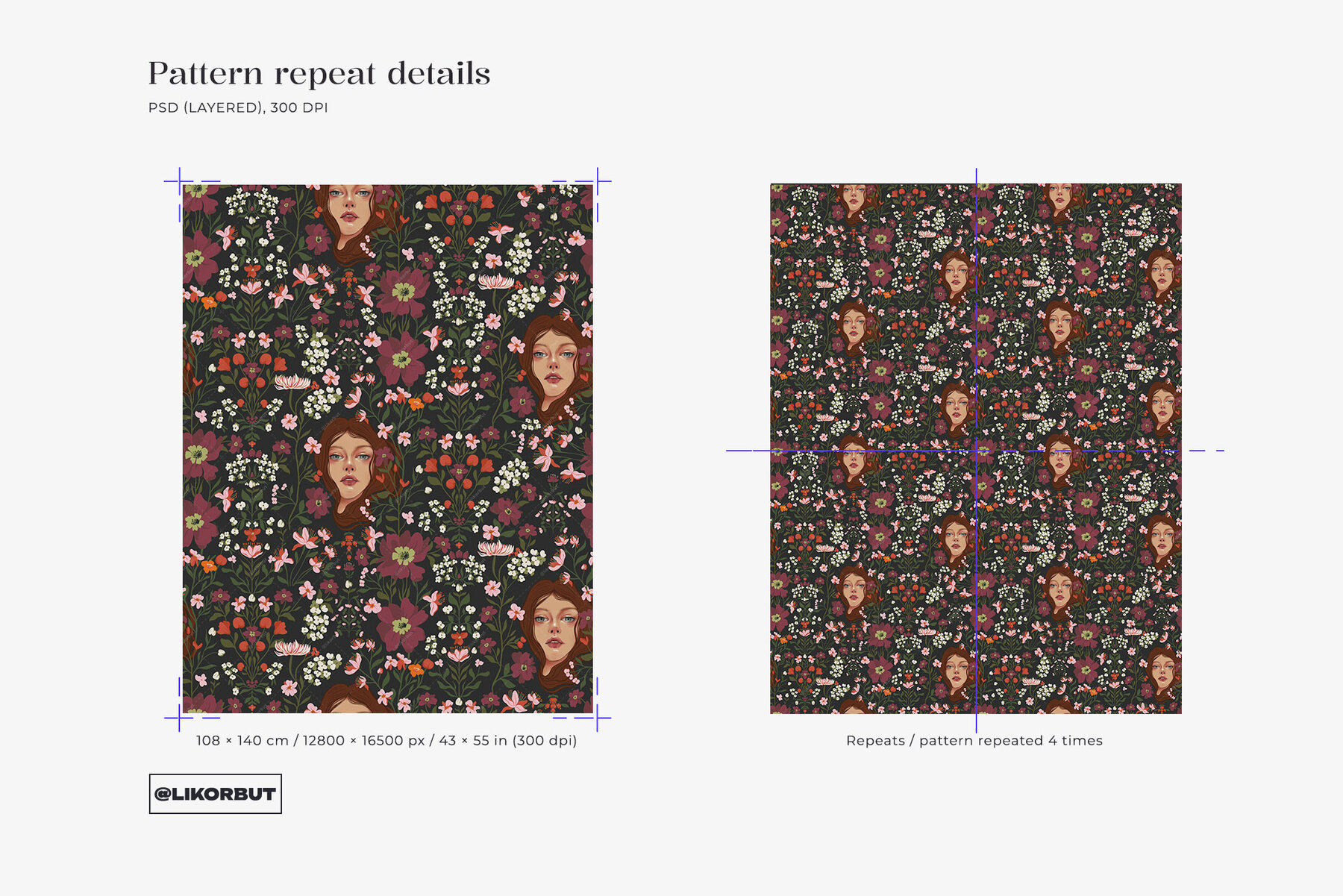 Nymph Art Nouveau Botanical Flower Pattern 4