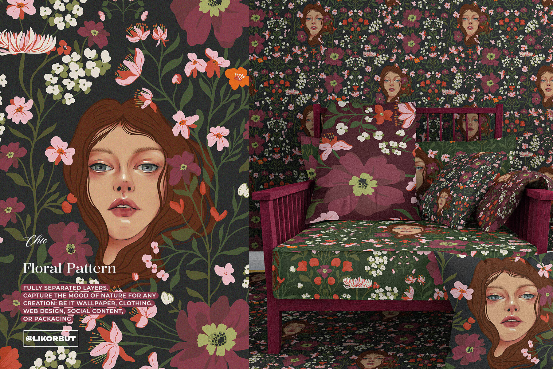 Nymph Art Nouveau Botanical Flower Pattern 5