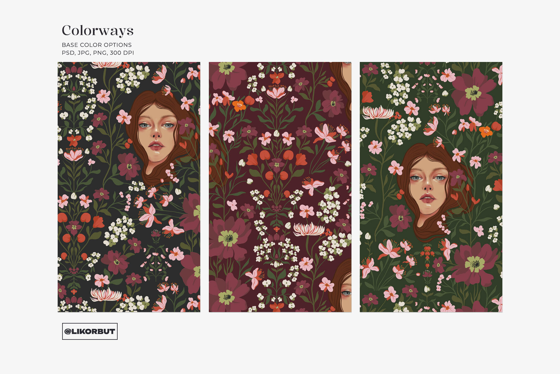 Nymph Art Nouveau Botanical Flower Pattern 6