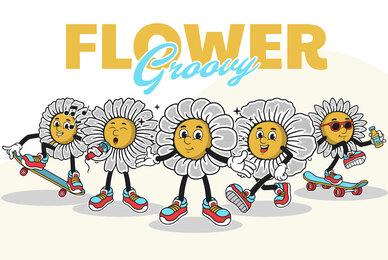 Vintage Flower Groovy Character Illustration