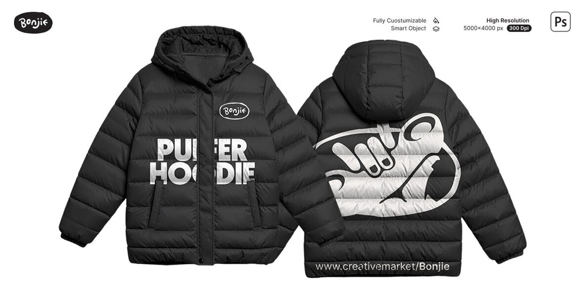 Boxy Puffer Hoodie Mockups 1