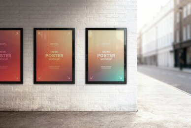 Brick Wall Outdoor Framed Posters Mockup