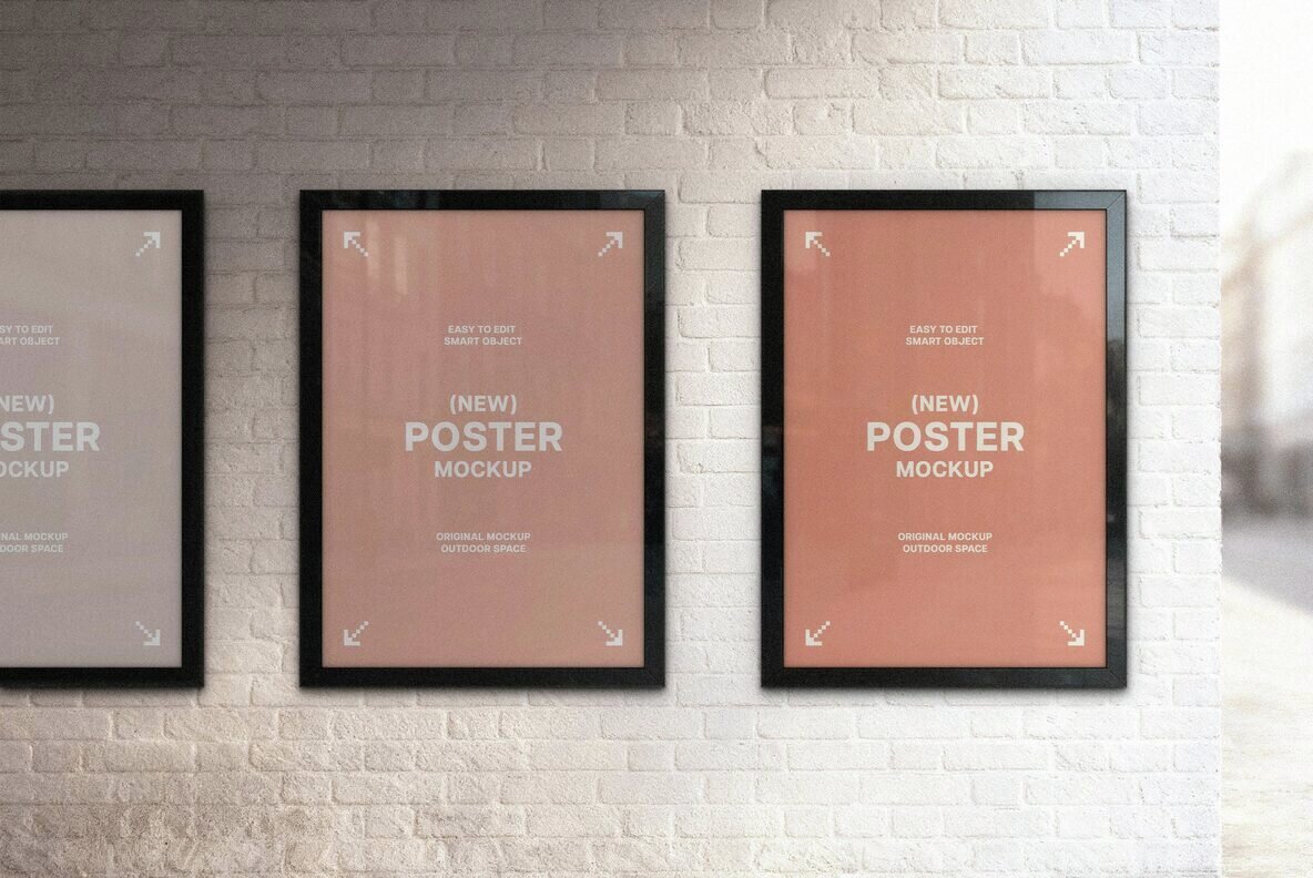 Brick Wall Outdoor Framed Posters Mockup 2