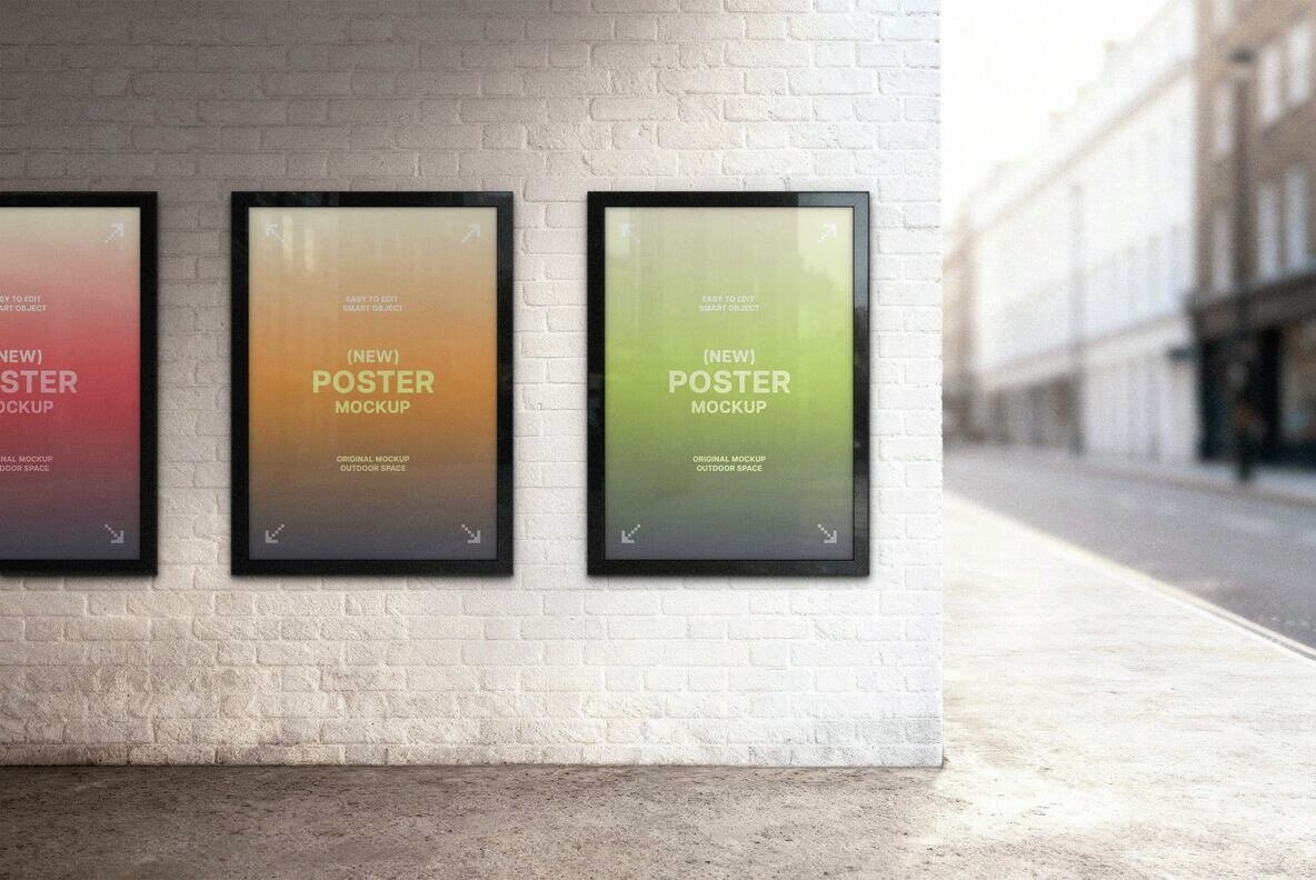 Brick Wall Outdoor Framed Posters Mockup 3