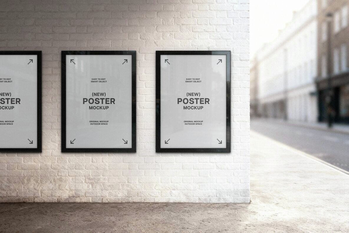Brick Wall Outdoor Framed Posters Mockup 4