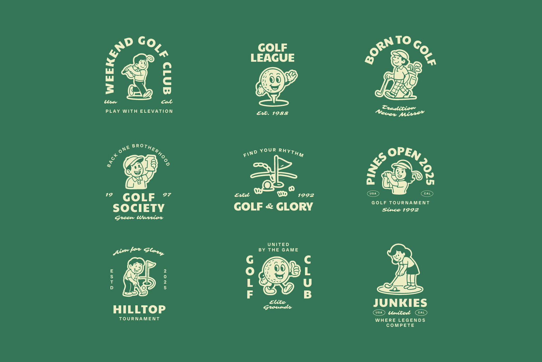 Retro Golf Mascot Illustrations 2