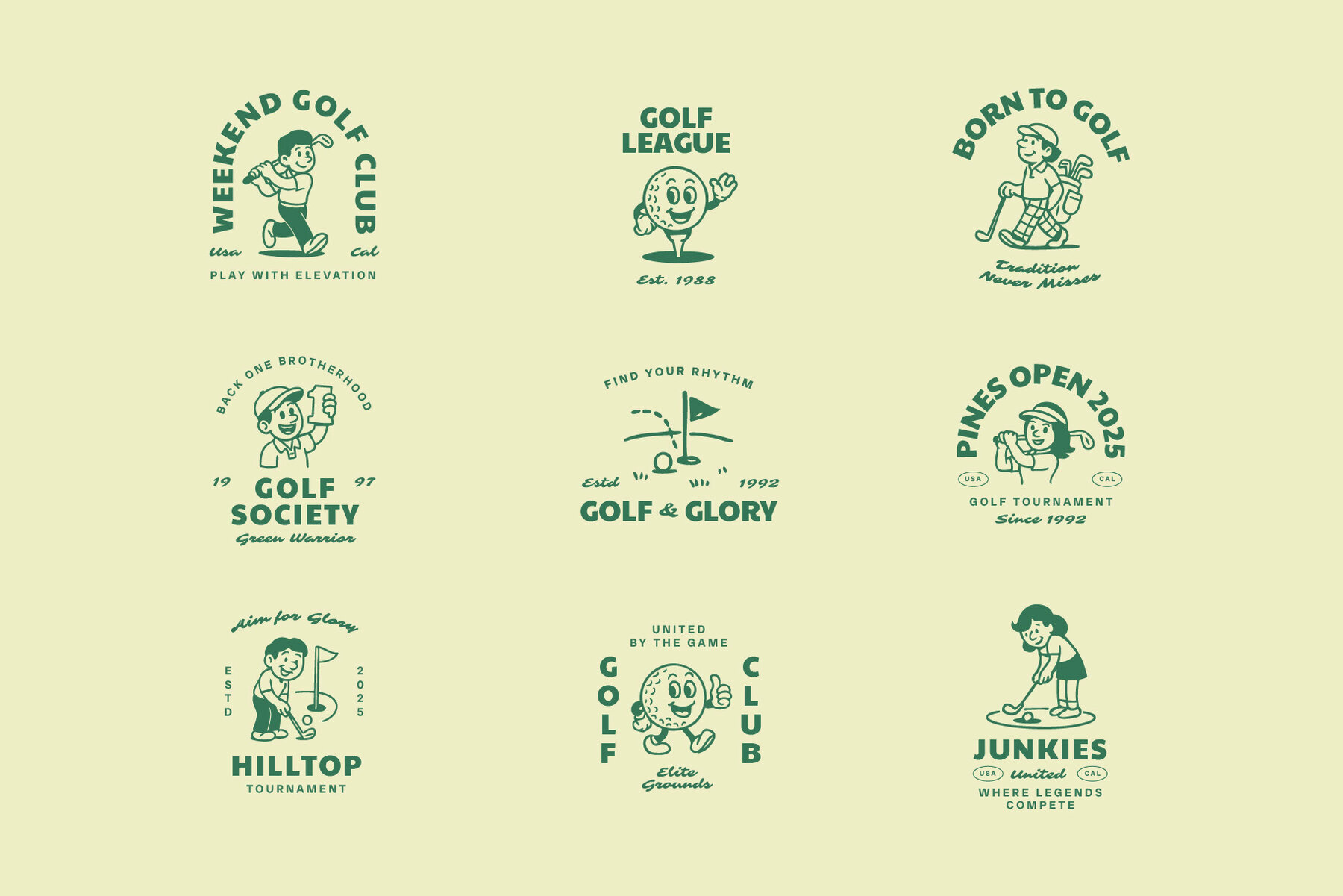 Retro Golf Mascot Illustrations 3