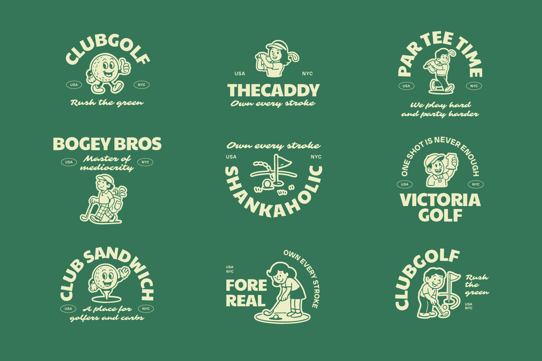 Retro Golf Mascot Illustrations 4